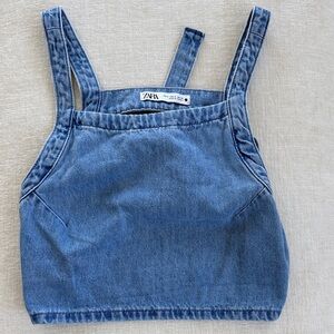 Zara Denim Jean Open Back Crop Top